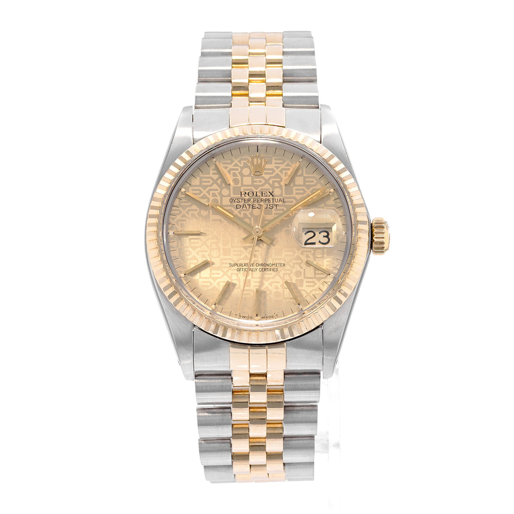 Rolex Datejust 36 Ref. 16013 Champagne Patina Dial Two-Tone Yellow Gold Steel Jubilee Mens Watch Circa 1985