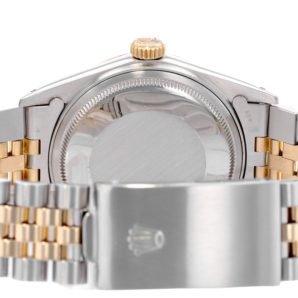 Rolex Datejust 36 Ref. 16013 Champagne Patina Dial Two-Tone Yellow Gold Steel Jubilee Mens Watch Circa 1985