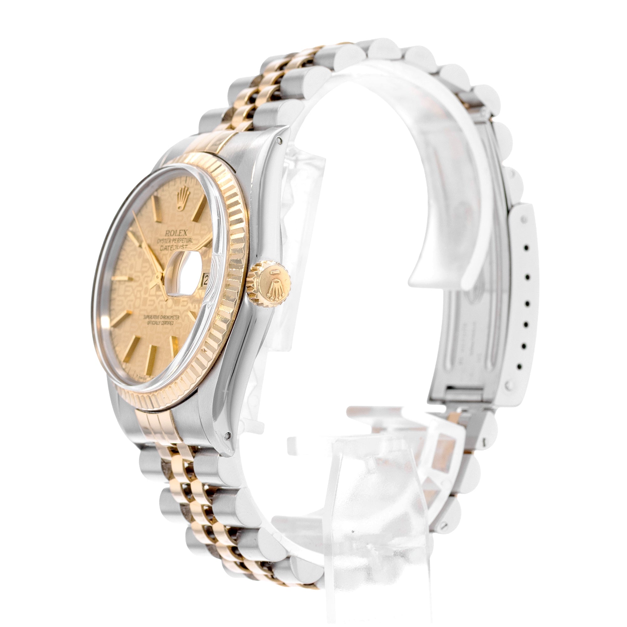 Rolex Datejust 36 Ref. 16013 Champagne Patina Dial Two-Tone Yellow Gold Steel Jubilee Mens Watch Circa 1985