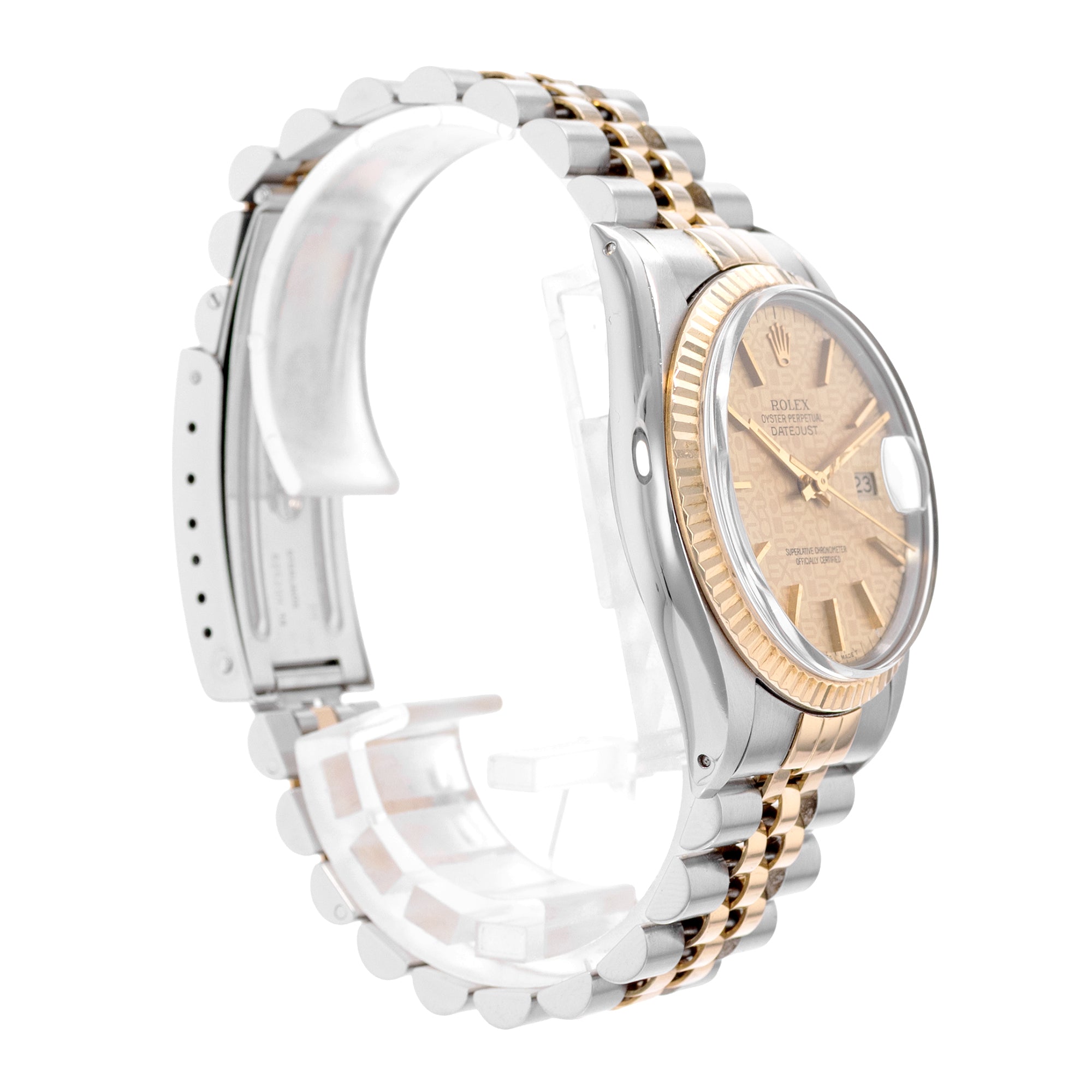Rolex Datejust 36 Ref. 16013 Champagne Patina Dial Two-Tone Yellow Gold Steel Jubilee Mens Watch Circa 1985