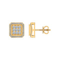 10K Yellow Gold Round Diamond Square Shape Stud Earrings 1/2 Cttw