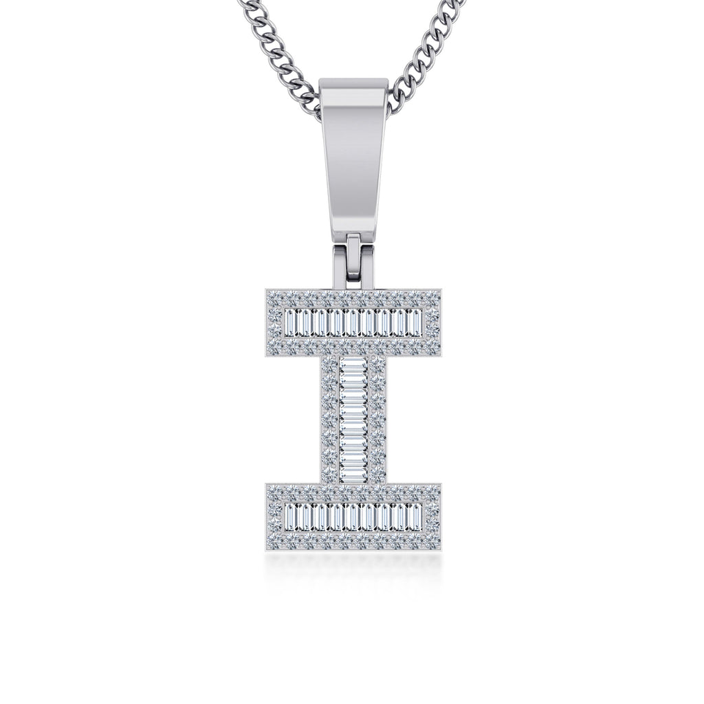 10K White Gold Tw Baguette Initial I Pendant 1/3 Cttw