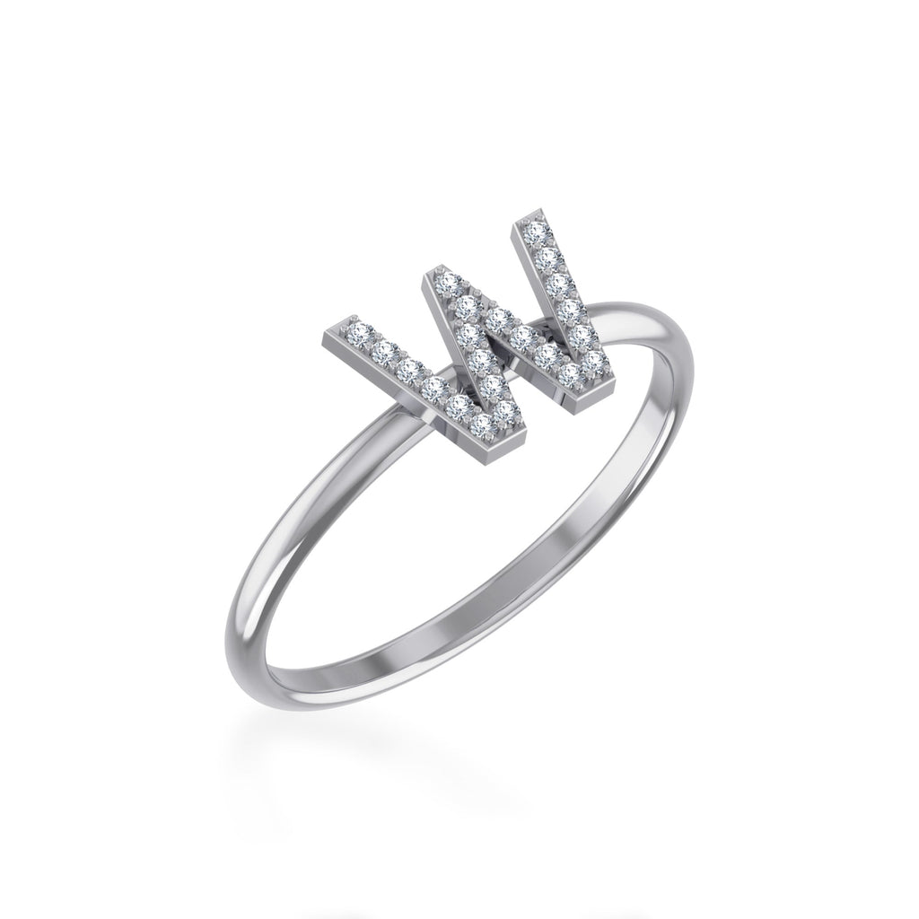 10K White Gold Womens Round Diamond W Initial Letter Ring 1/10 Cttw