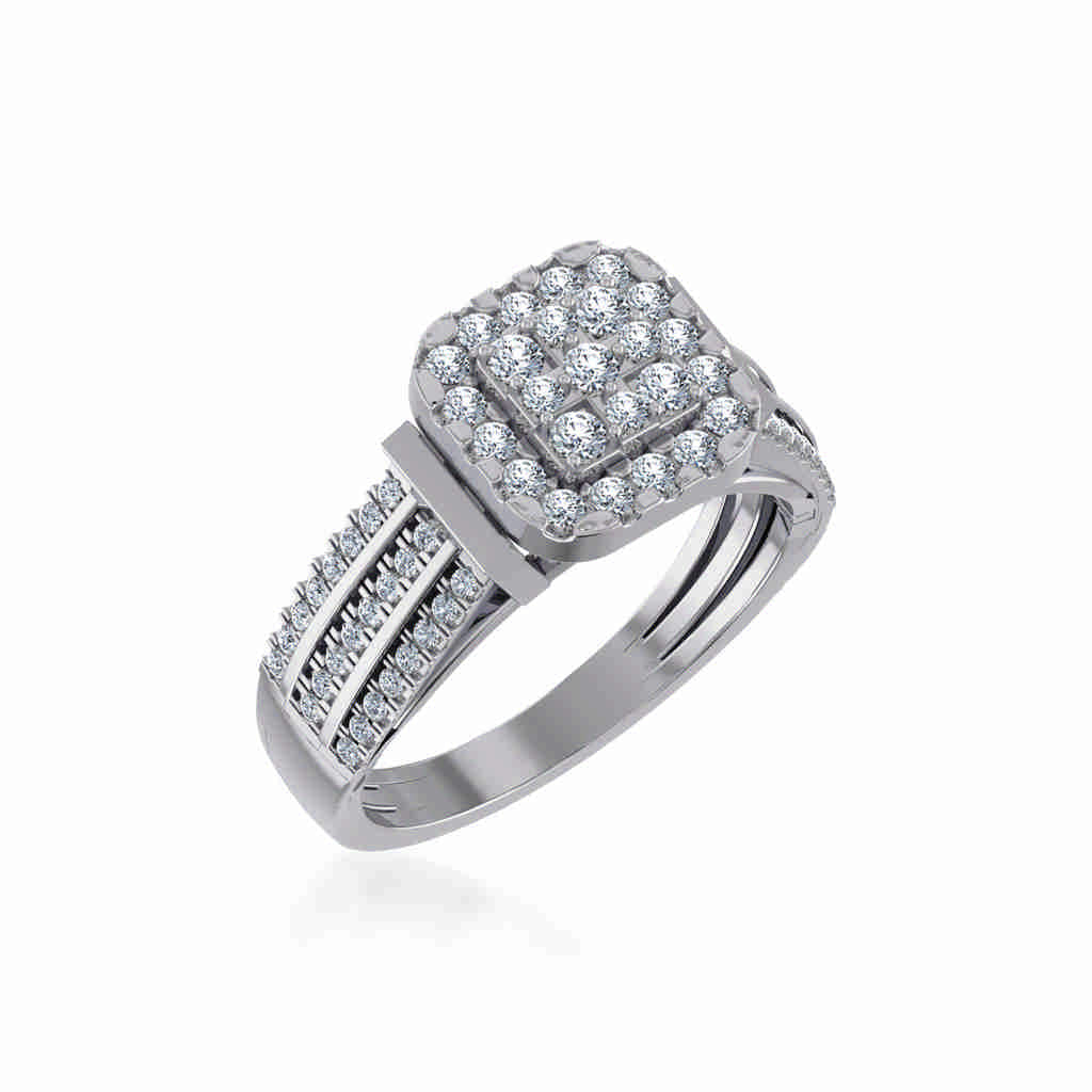 10K White Gold Round Diamond Halo Bridal Cluster Ring 7/8 Cttw