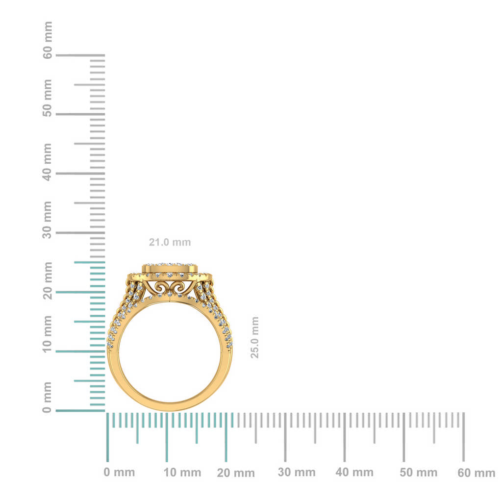 10K Yellow Gold Round Diamond Halo Big Bridal Cluster Ring 1-5/8 Cttw