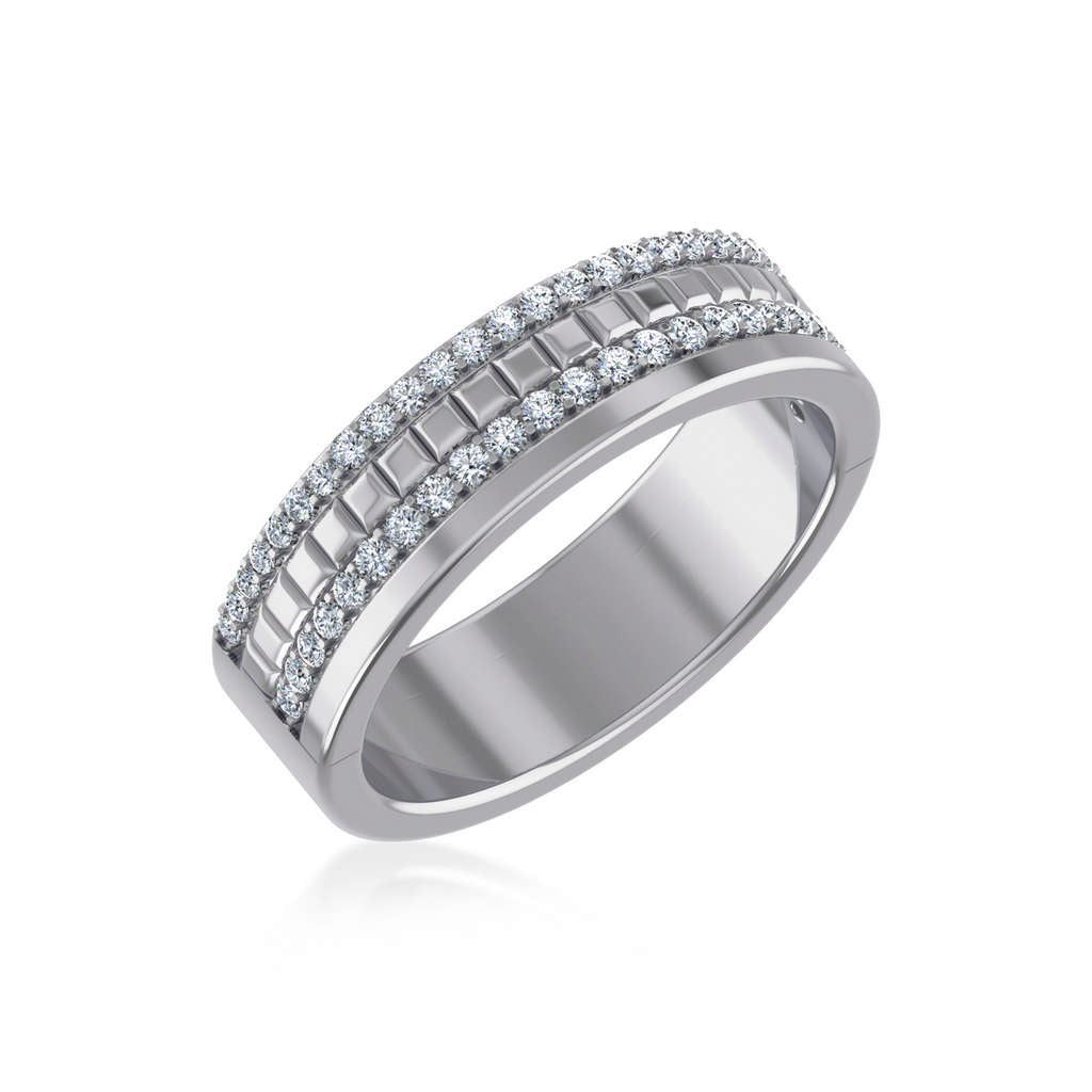 14K White Gold Round Diamond Prong Set Designer Couple Band 1/2 Cttw