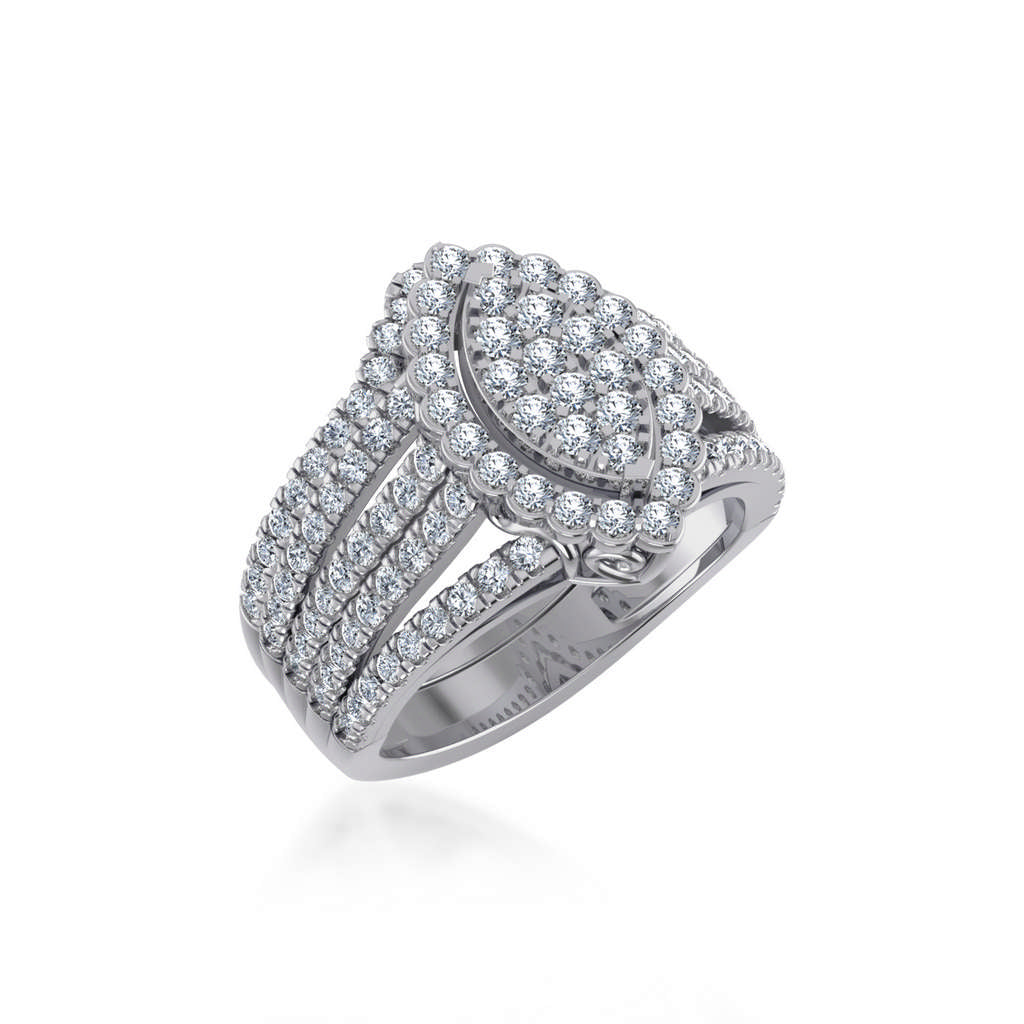 10K White Gold Womens Round Diamond Big Bridal Marquise Shape Ring 1-1/2 Cttw