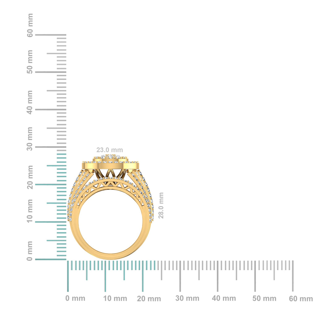 10K Yellow Gold Round Baguette Diamond Designer Sz 7 Head Ladies Ring 2-1/3 Cttw