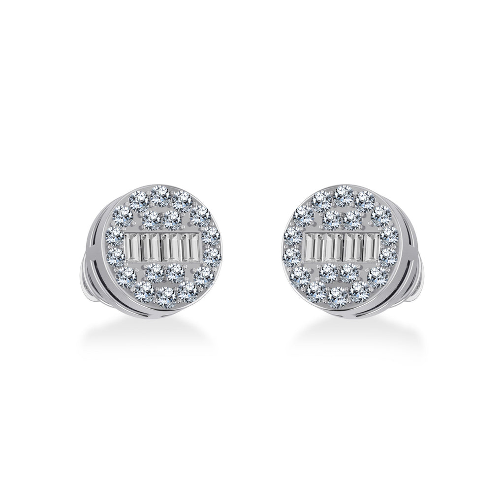 10K White Gold Round Baguette Diamond Cluster Stud Earrings 1/5 Cttw
