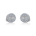 10K White Gold Round Baguette Diamond Cluster Stud Earrings 1/5 Cttw