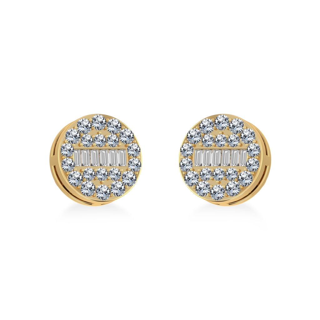 10K Yellow Gold Round Baguette Diamond Cluster Stud Earring 3/8 Cttw