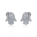 10K White Gold Round Baguette Diamond Hamza Hand Religious Stud Earring 1/5 Cttw