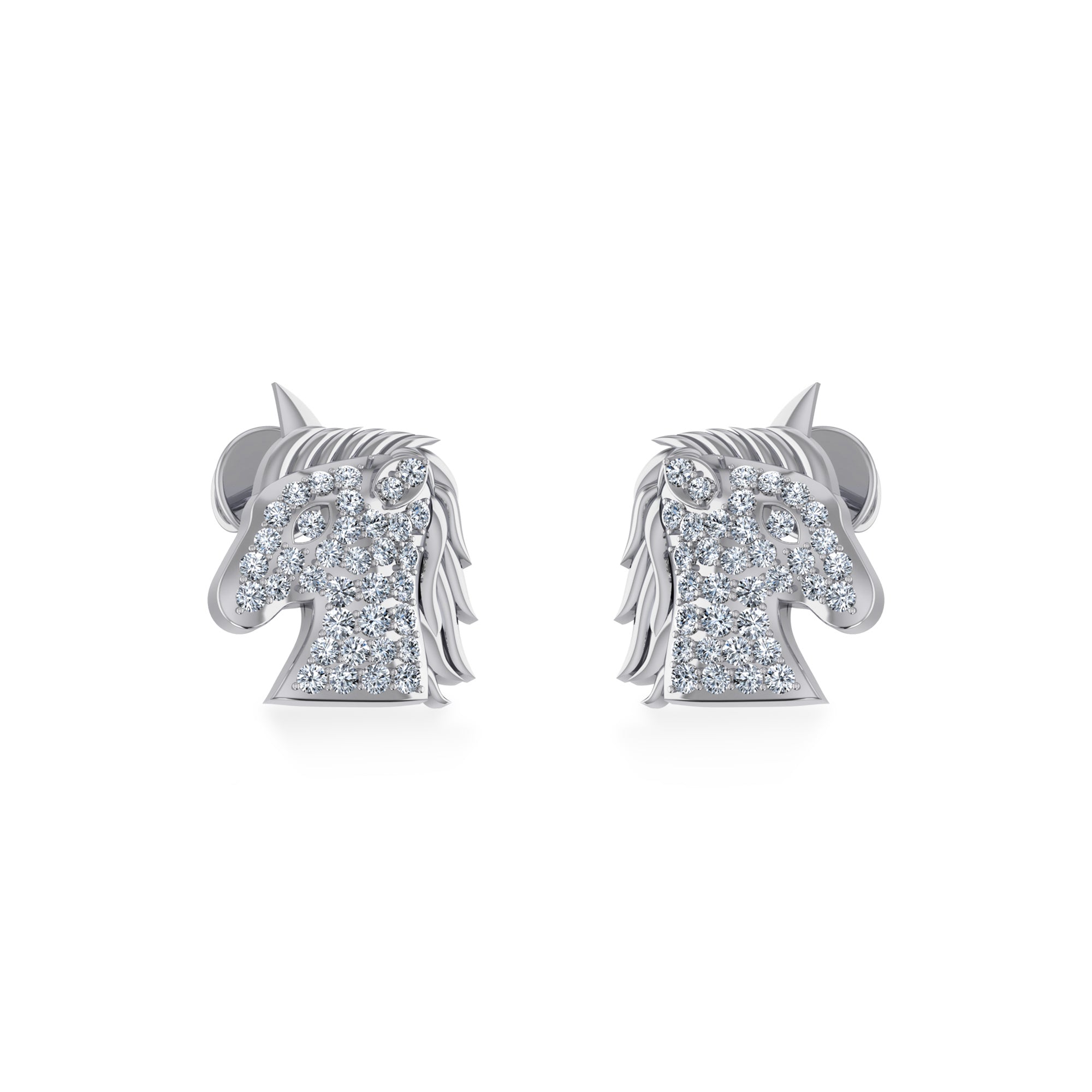 10K White Gold Round Diamond Horse Animal Designer Stud Earring 1/5 Cttw