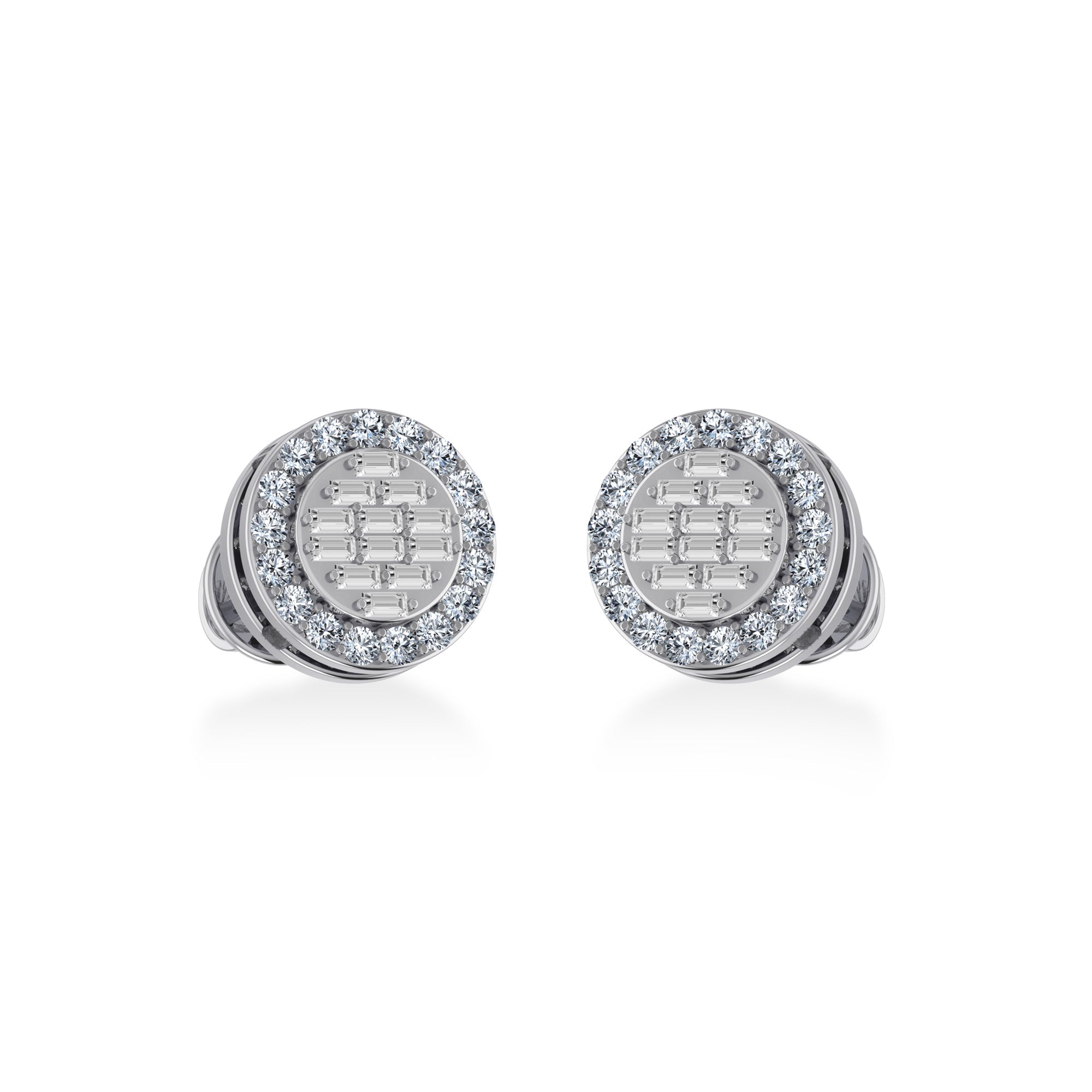 10K White Gold Round Baguette Diamond Stud Earring 1/3 Cttw
