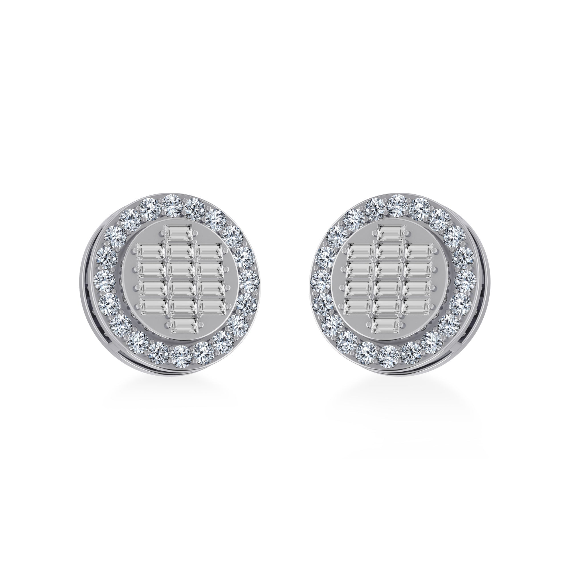 10K White Gold Round Baguette Diamond Stud Earring 5/8 Cttw