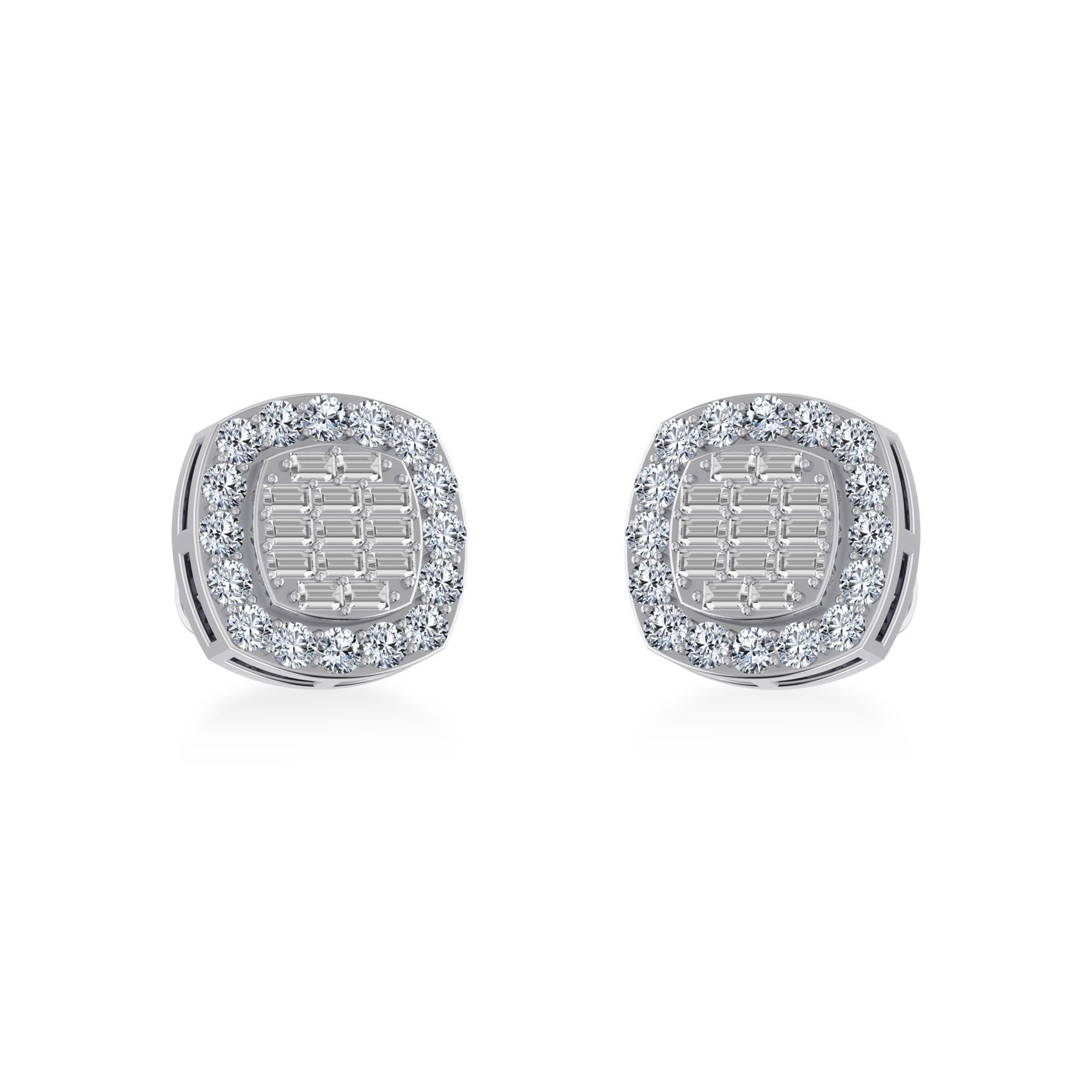 14K White Gold Round Baguette Diamond Stud Earring 5/8 Cttw