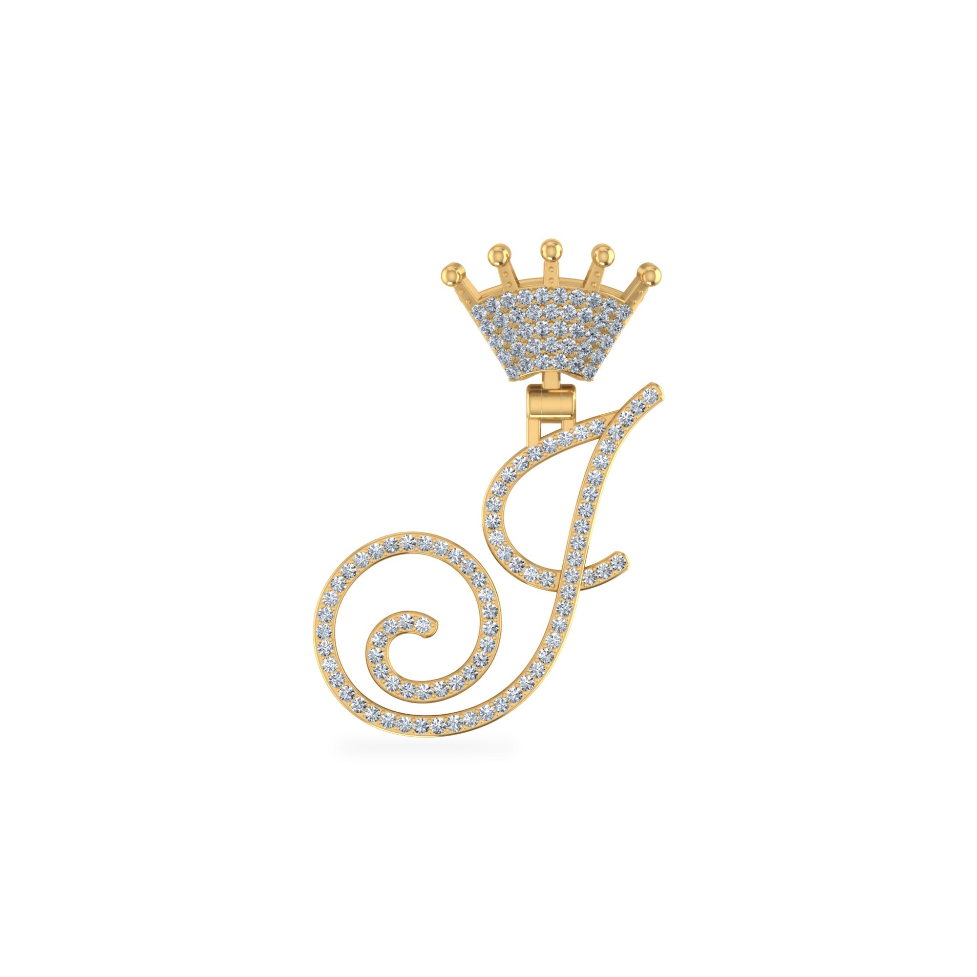 10K Yellow Gold Round Diamond Crown J Letter Initial Pendant 1/5 Cttw