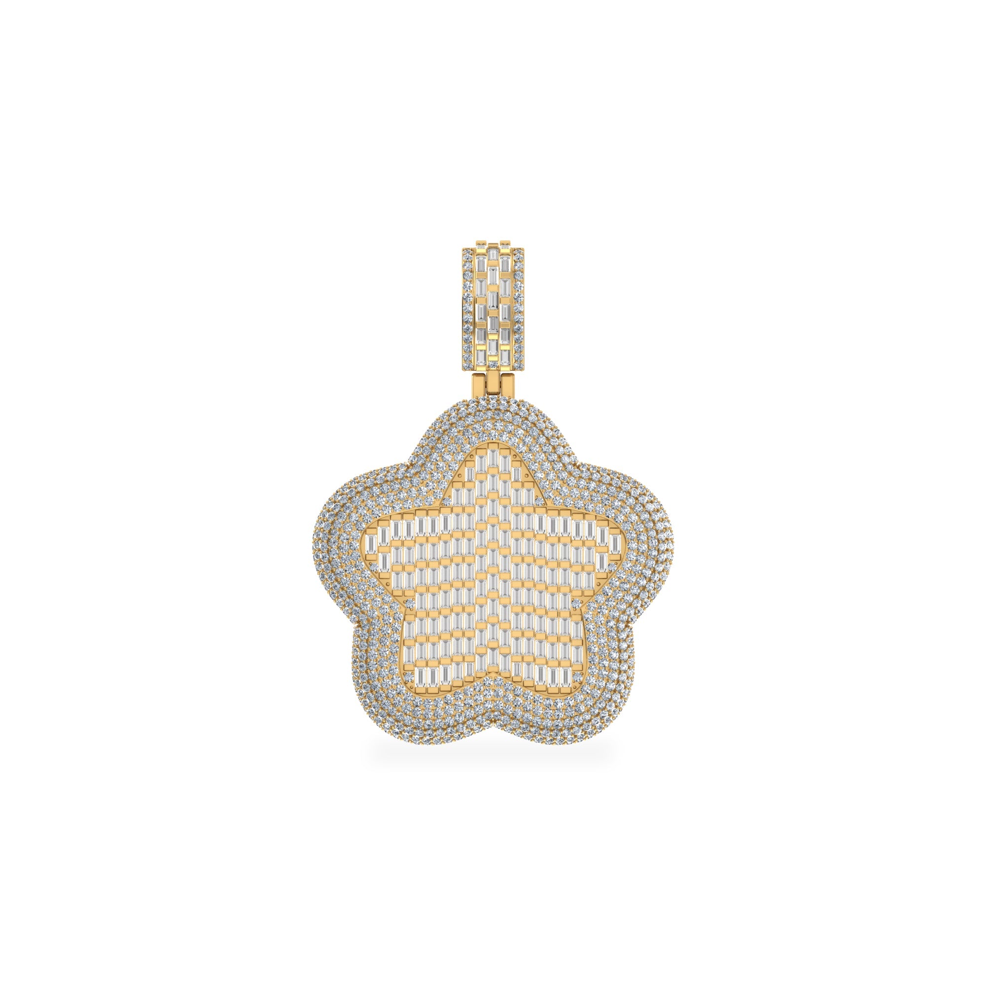 10K Yellow Gold Round Baguette Diamond Star Designer Charm Pendant 3-3/4 Cttw