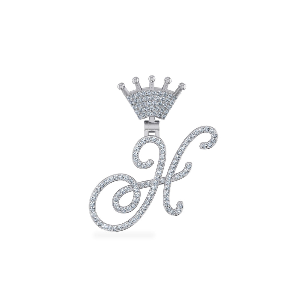 10K White Gold Round Diamond Crown H Letter Initial Pendant 1/4 Cttw