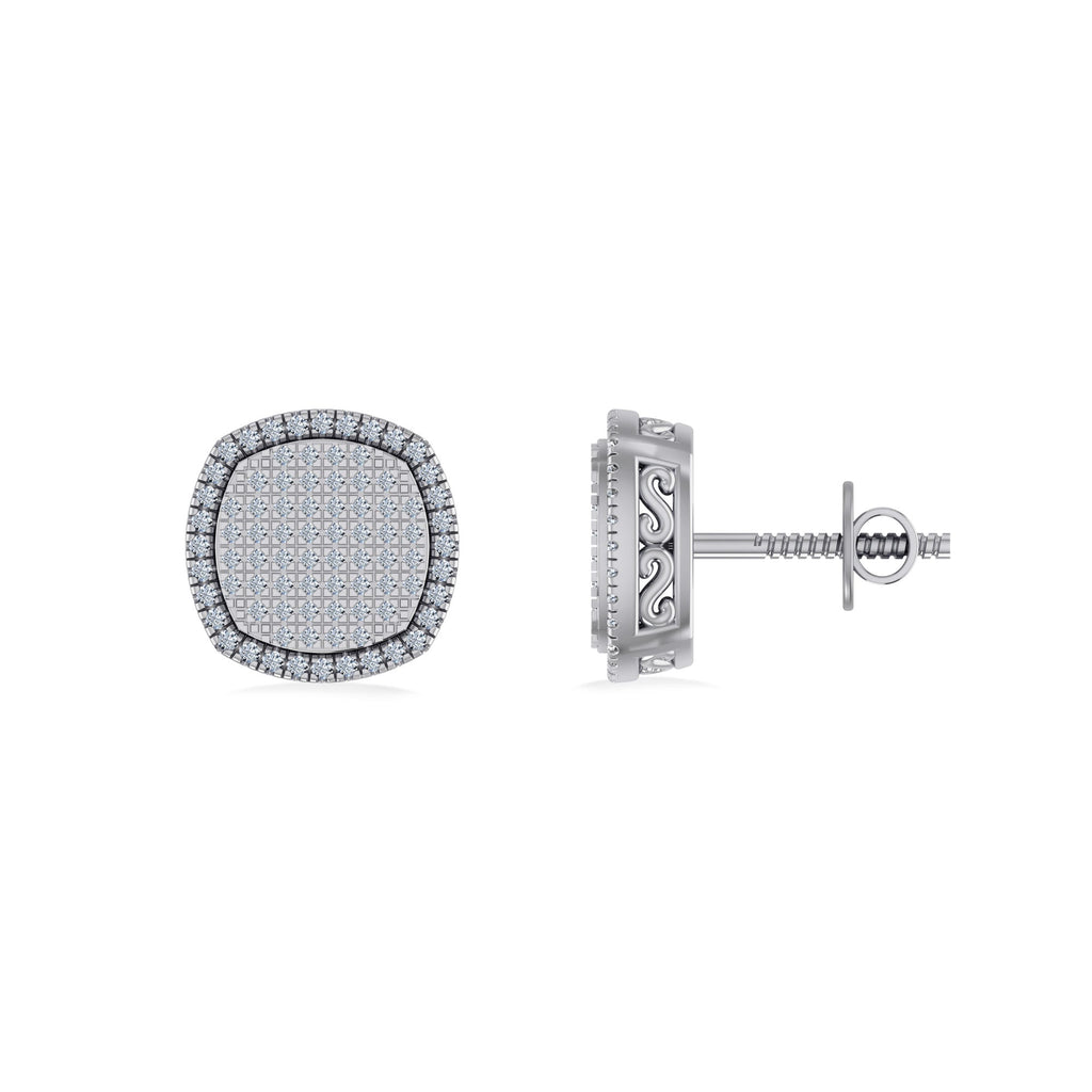 10K White Gold Round Diamond Designer Halo Mens Stud Earring 1/4 Cttw
