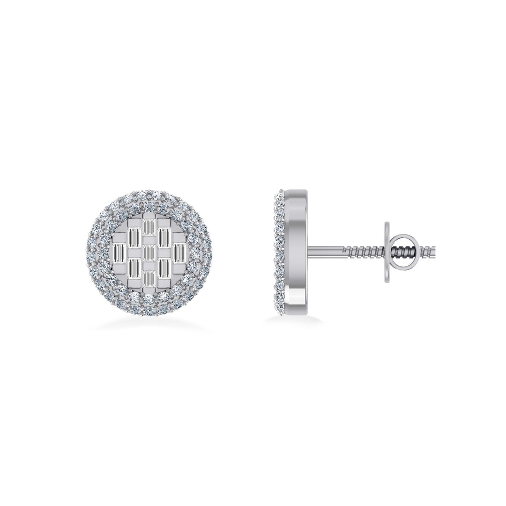 10K White Gold Round Baguette Diamond Halo Designer Earring 3/8 Cttw