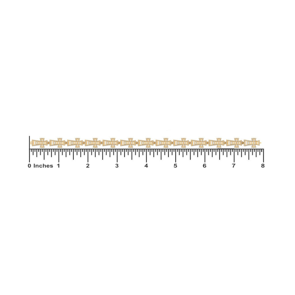 10K Yellow Gold Round Baguette Diamond Cross Religious 8 Inch Bracelet 2-1/2 Cttw