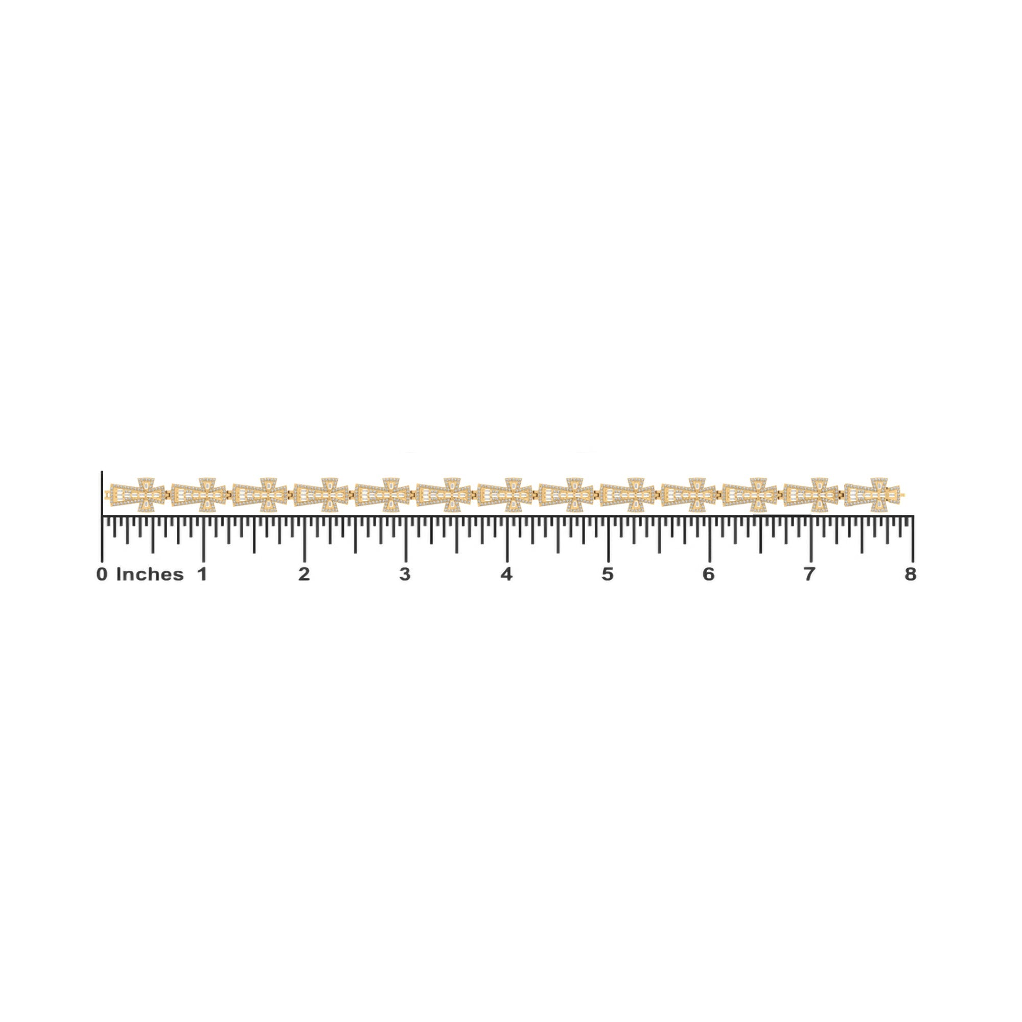 10K Yellow Gold Round Baguette Diamond Cross Religious 8 Inch Bracelet 2-1/2 Cttw