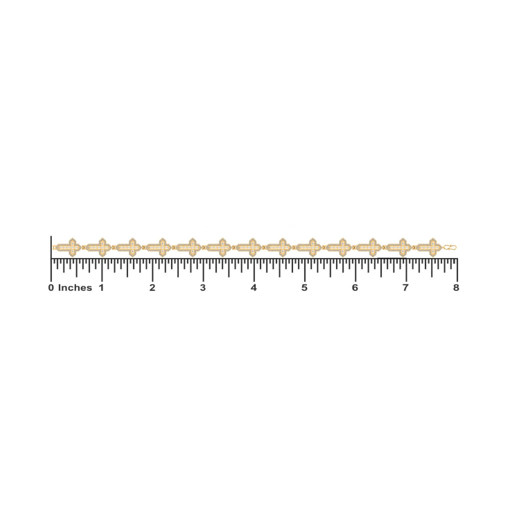 10K Yellow Gold Round Baguette Diamond Cross Religious 8 Inch Bracelet 2 Cttw