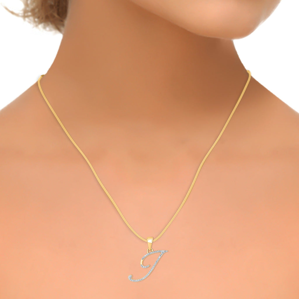10K Yellow Gold Round Diamond I Letter Initial Pendant 1/10 Cttw