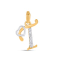 10K Yellow Gold Round Diamond T Letter Initial With Heart Pendant 1/10 Cttw