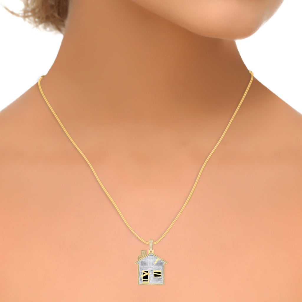 10K Yellow Gold Round Diamond House Designer Pendant 1-3/4 Cttw