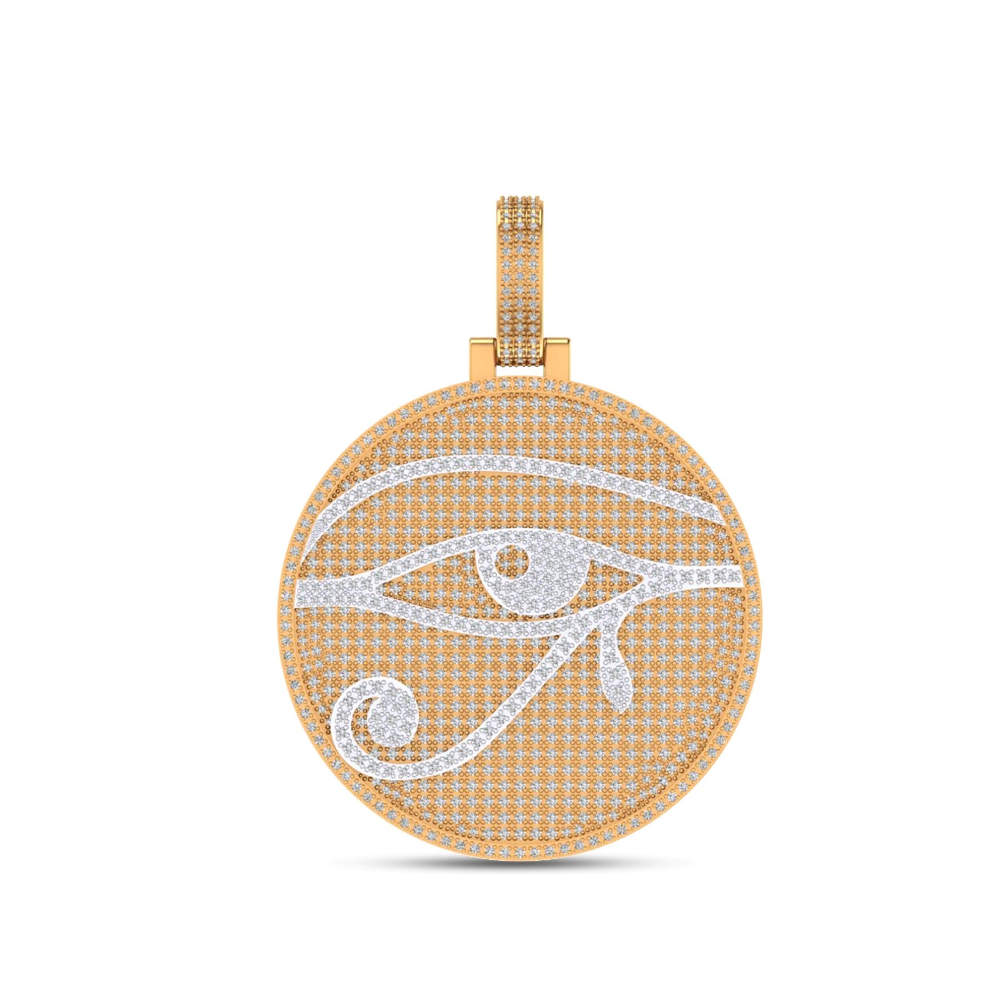 10K Yellow Gold Round Diamond Designer Eye Pendant 2-7/8 Cttw