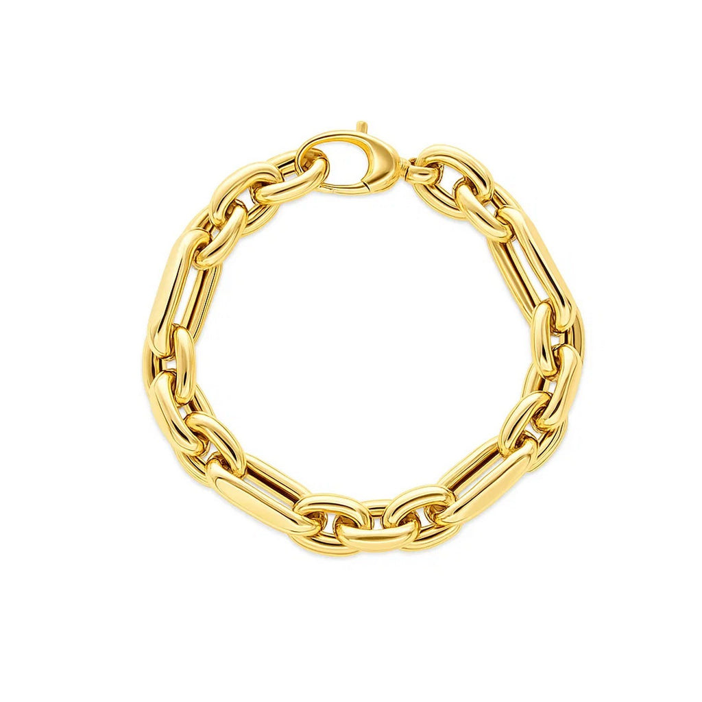 14k Yellow Gold Italian Alternating Paperclip Oval Links Bracelet (9.30 mm)