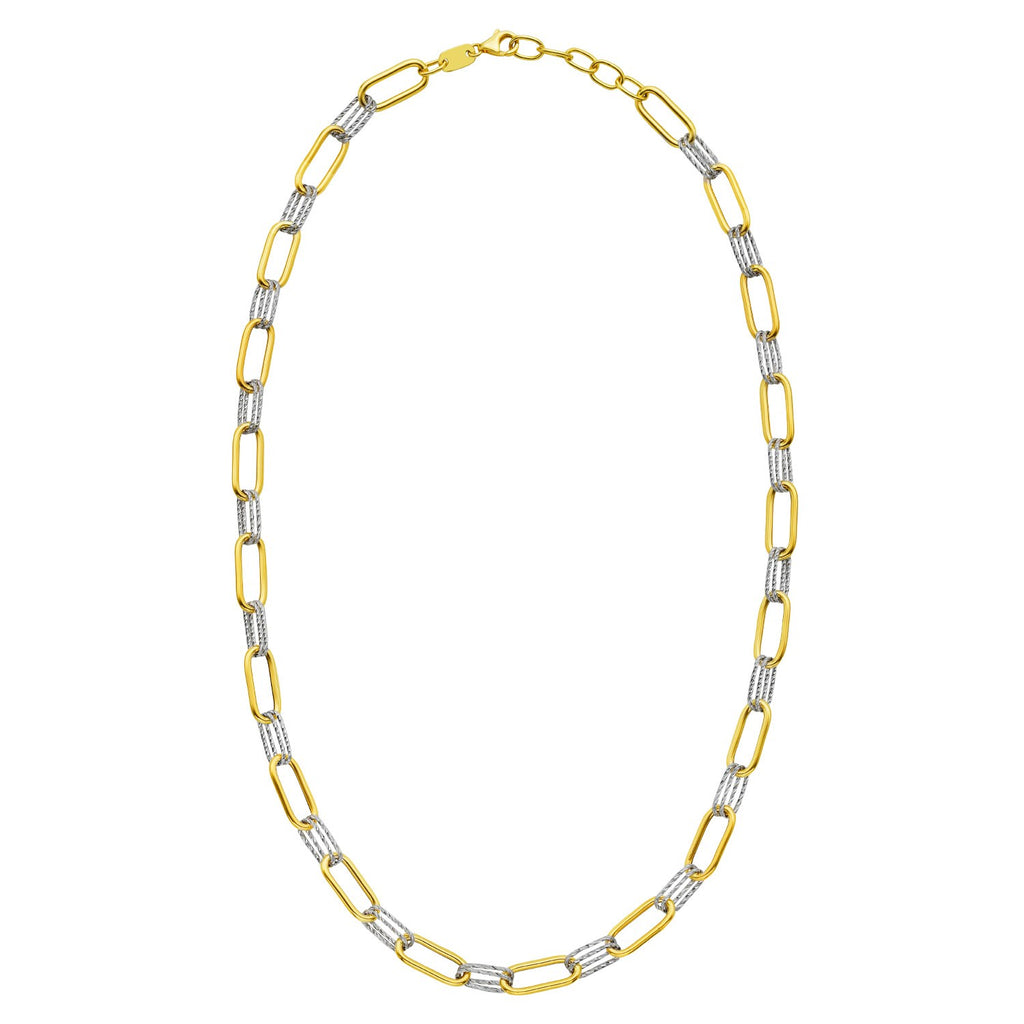 14K Two Tone Gold Diamante Paperclip Necklace (6.20 mm)