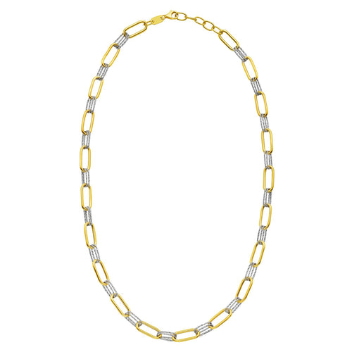 14K Two Tone Gold Diamante Paperclip Necklace (6.20 mm)