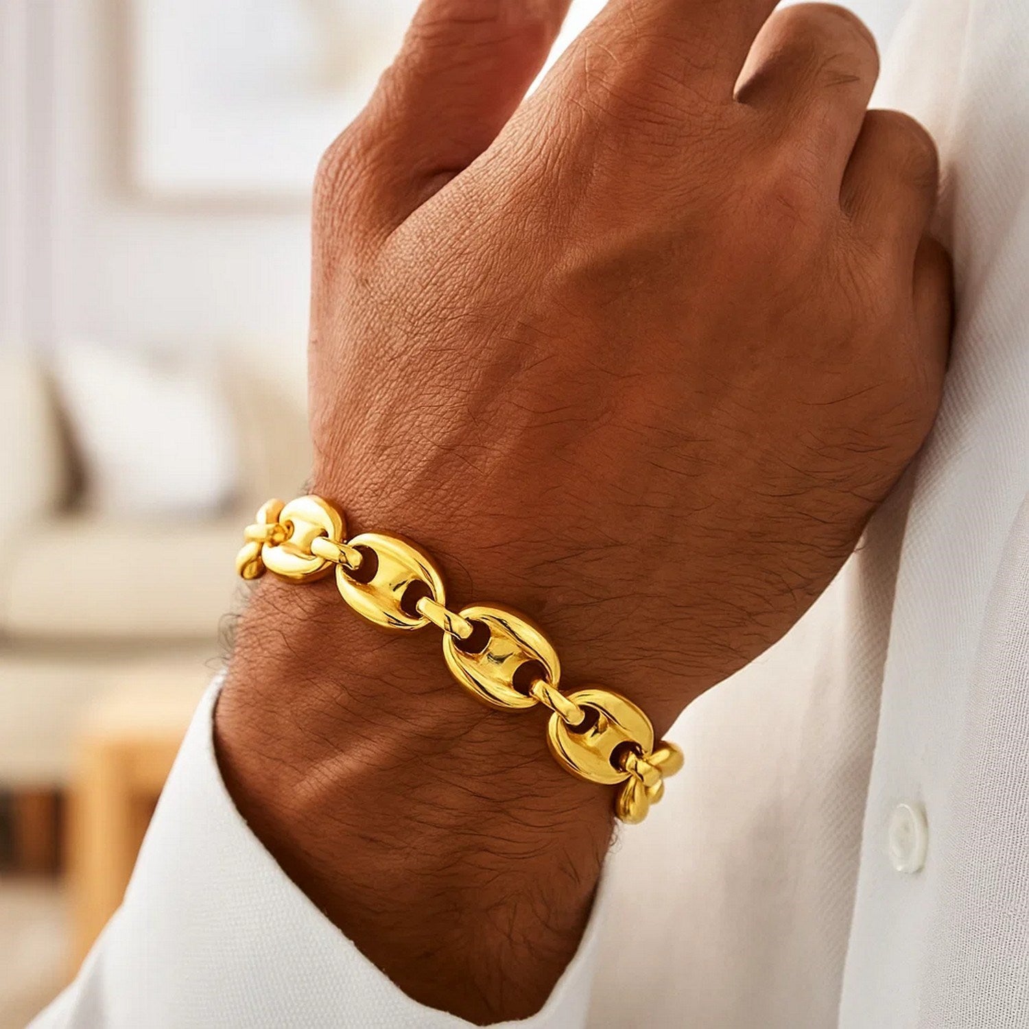 14k Yellow Gold High Polish Lite Puffed Mariner Link Bracelet  (16.00 mm)