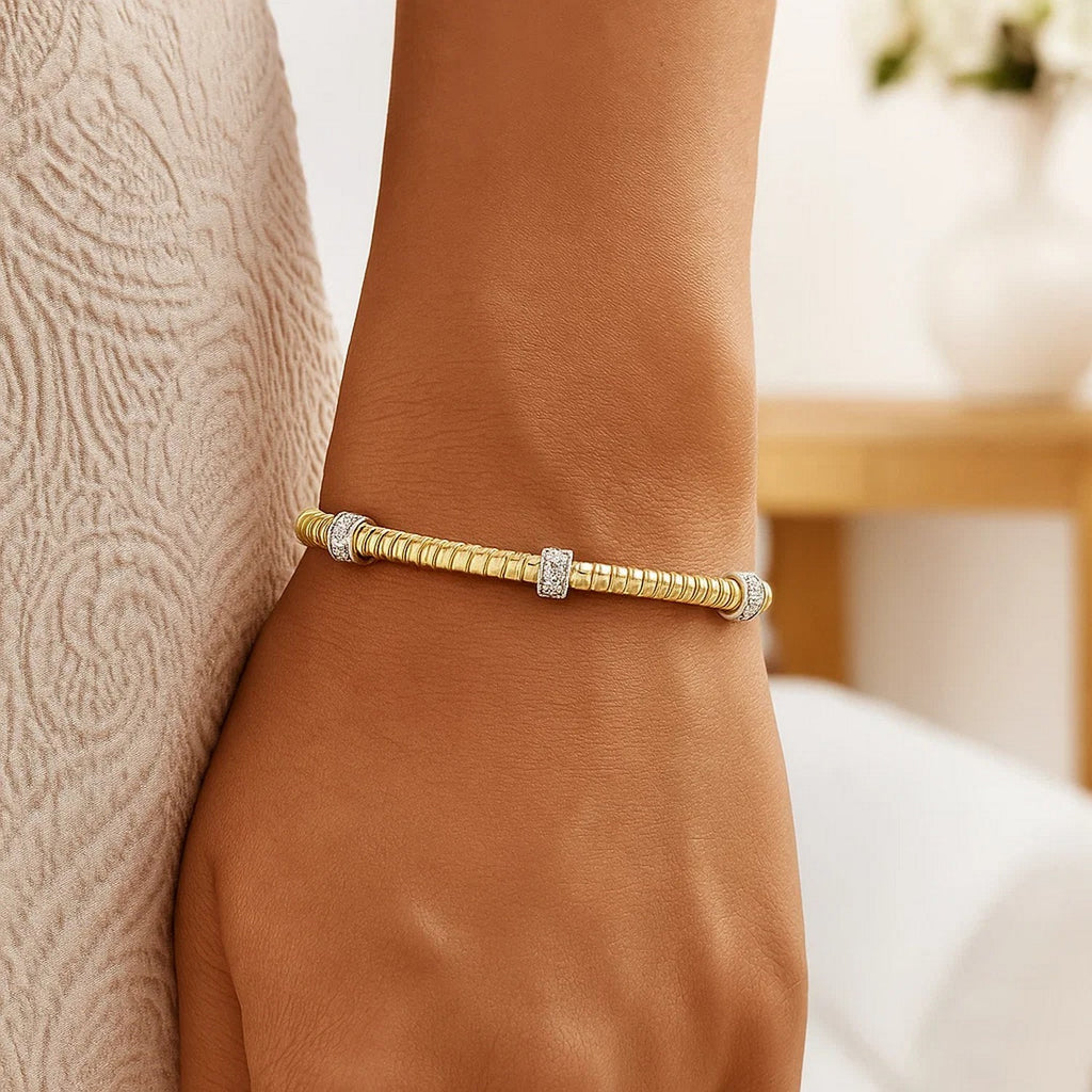 14K Yellow Gold Diamond Triple Station Tubogas Cuff