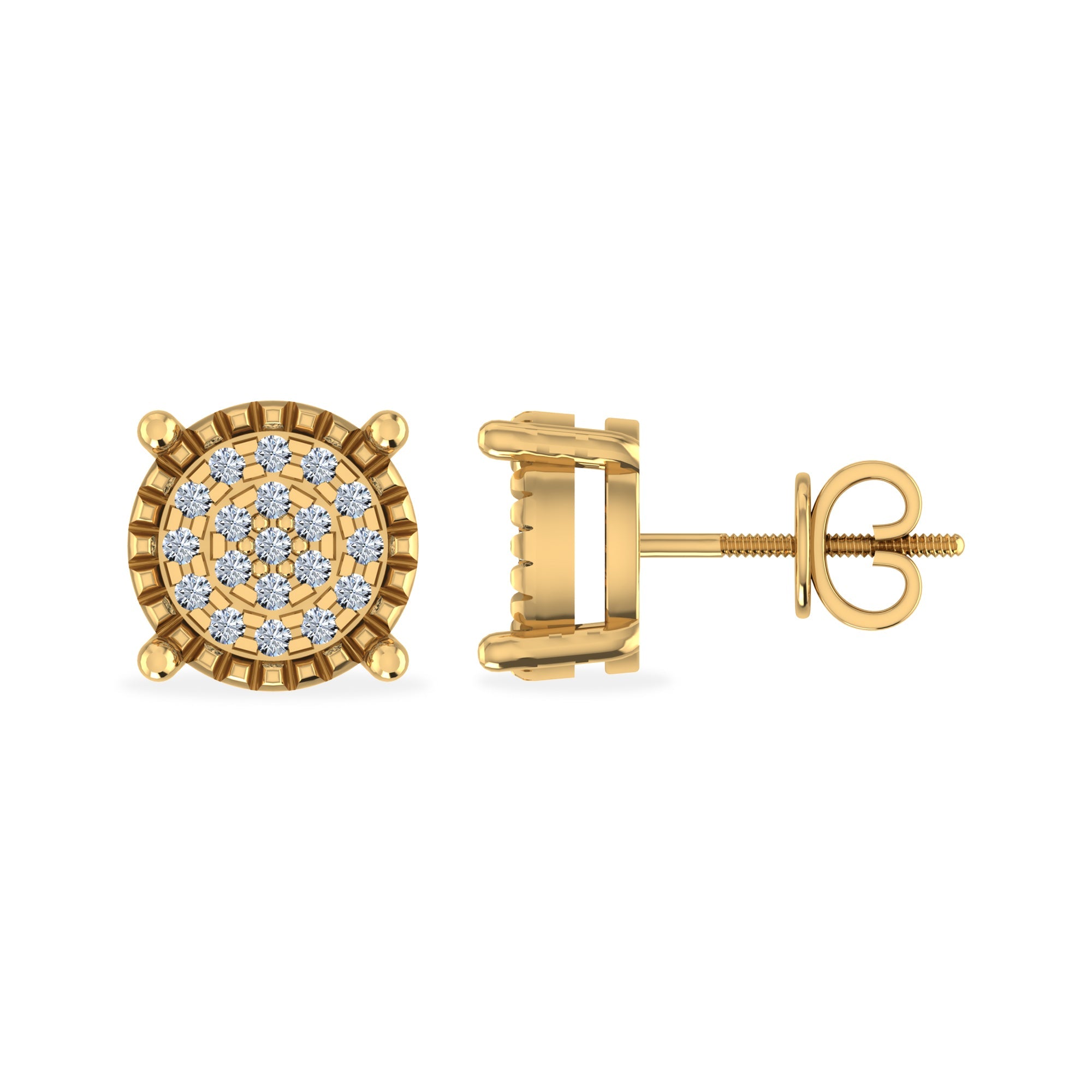 10K Yellow Gold Round Shape Diamond Stud Earrings 1/10 Cttw