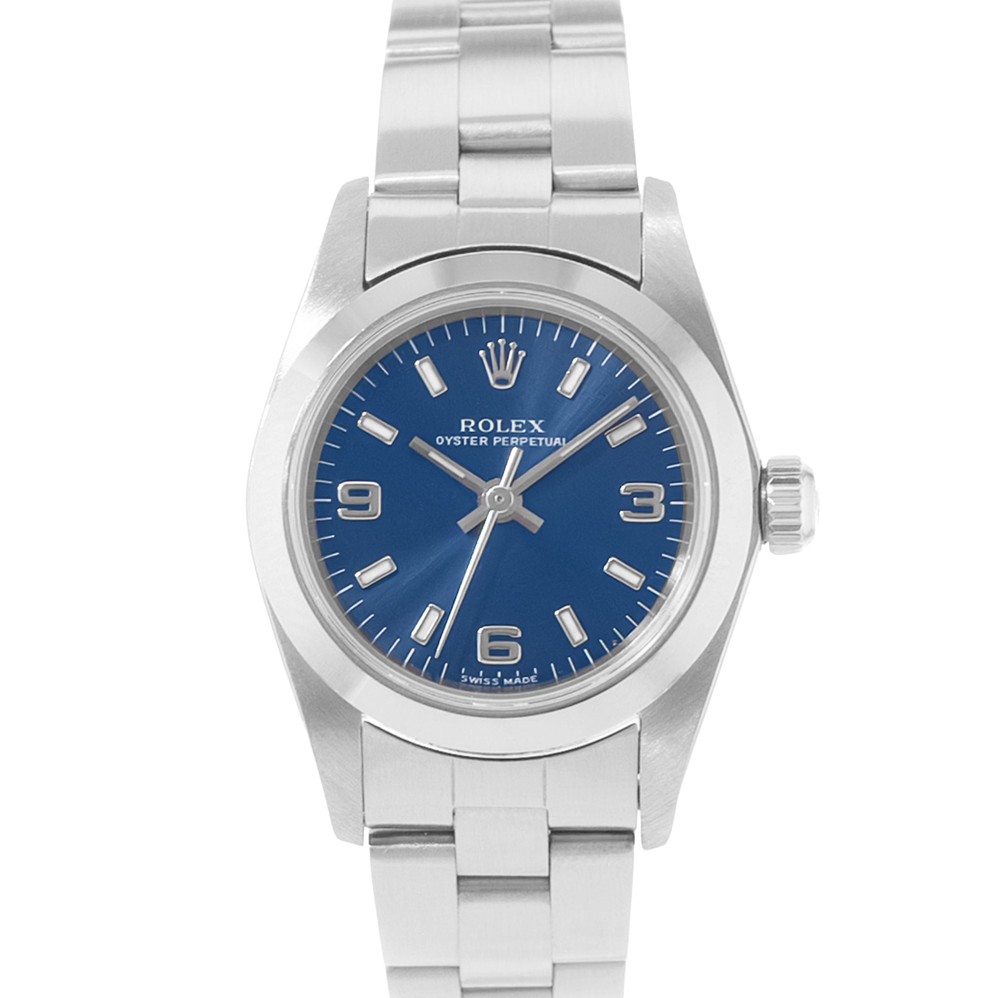 Rolex Oyster Perpetual 24 Ref. 76080 Blue Arabic Dial Steel Oyster Bracelet Ladies Watch Circa 1999