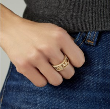 14K Yellow Gold Textured Diamond Shape Fancy Ring