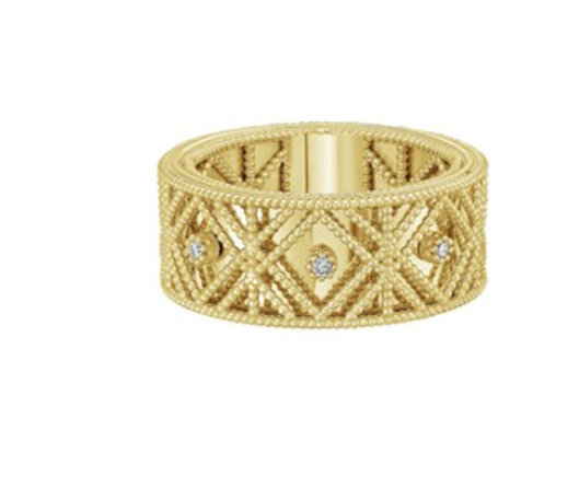 14K Yellow Gold Textured Diamond Shape Fancy Ring