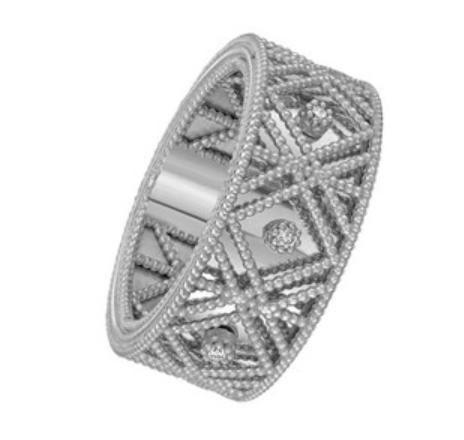 14K White Gold Textured Diamond Shape Fancy Ring