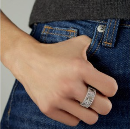 14K White Gold Textured Diamond Shape Fancy Ring