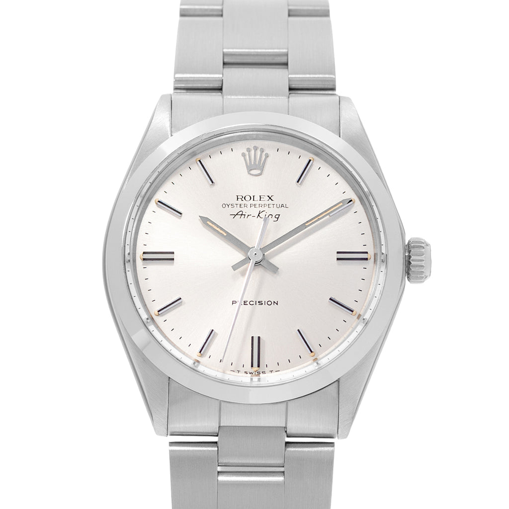 Rolex Air King 34 Ref. 5500 Silver Index Dial Steel Oyster Bracelet Mens Watch Circa 1974