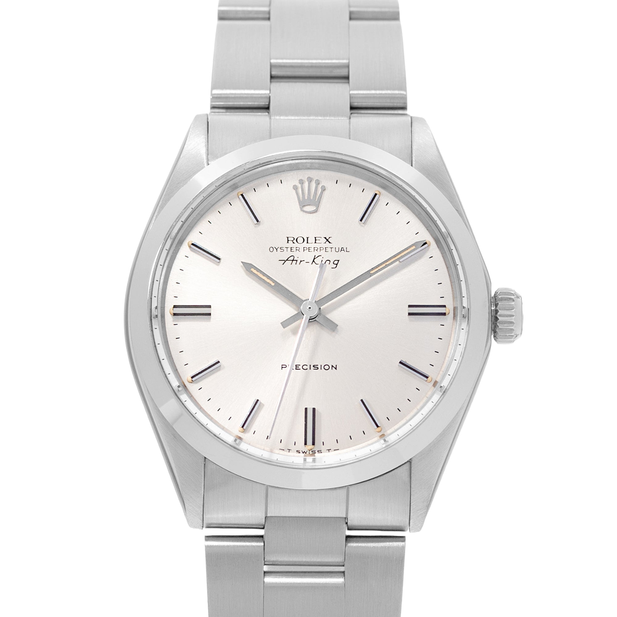 Rolex Air King 34 Ref. 5500 Silver Index Dial Steel Oyster Bracelet Mens Watch Circa 1974