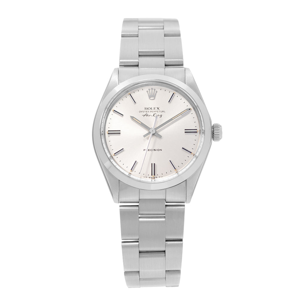 Rolex Air King 34 Ref. 5500 Silver Index Dial Steel Oyster Bracelet Mens Watch Circa 1974