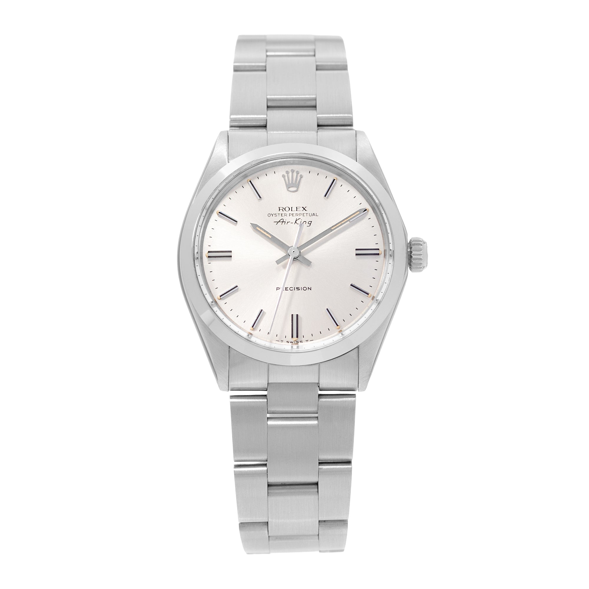 Rolex Air King 34 Ref. 5500 Silver Index Dial Steel Oyster Bracelet Mens Watch Circa 1974