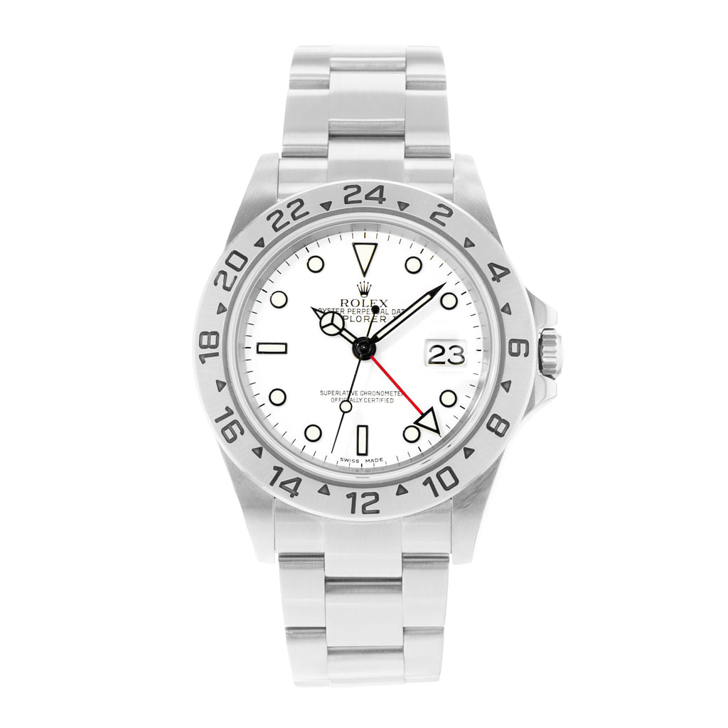 Silver watch with a white face on a white background