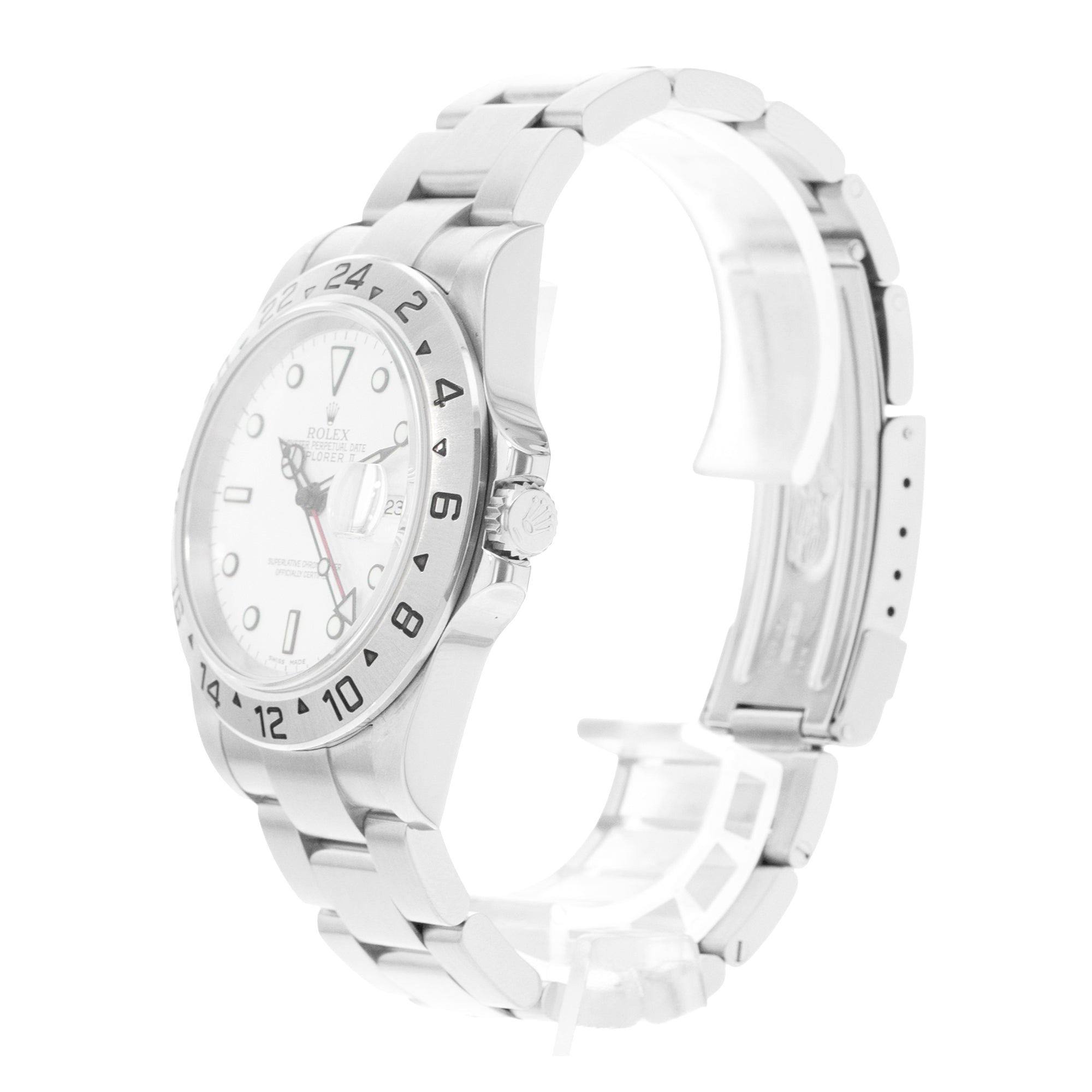 Silver watch with a white face on a white background