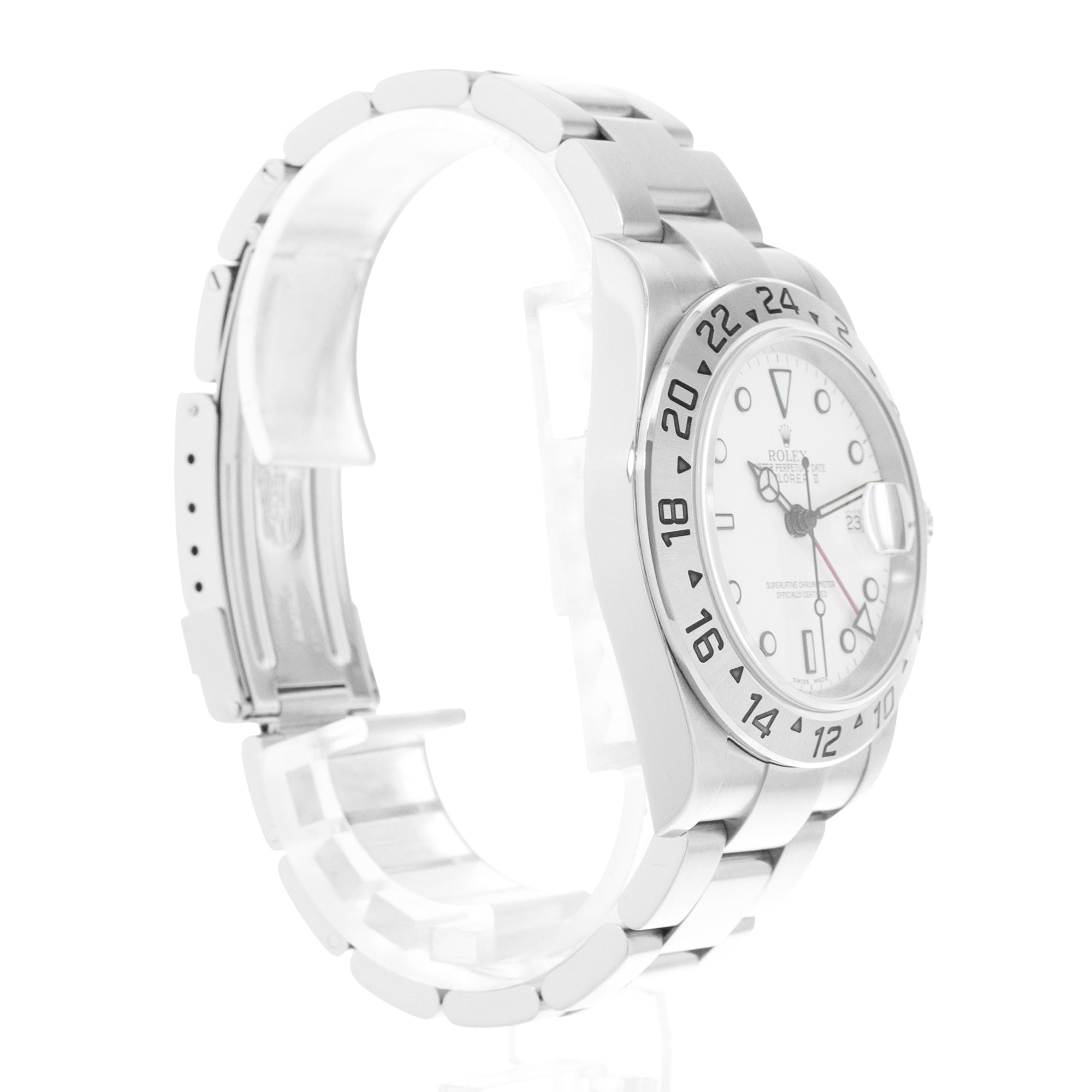 White ceramic watch with a clear face on a white background